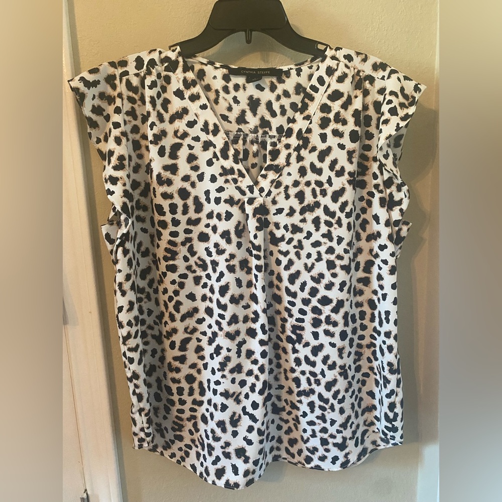 Nordstrom’s Cynthia Steffe Leopard Print V Neck Blouse -Black and Cream in Large